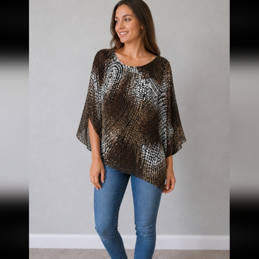 HEART SOUL brown black sheer coverup blouse L